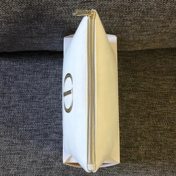 Dior Beauty Makeup Bag Pouch Off White Cream Velvet Medium Makeup Bag Authentic
